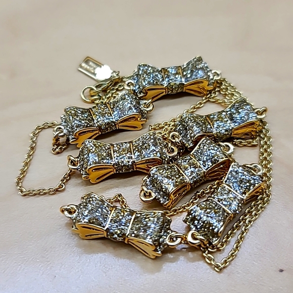 $158 Kate Spade "TAKE A BOW" Gold Stations XL Necklace w Cubic Zirconia Bows! - Picture 9 of 14